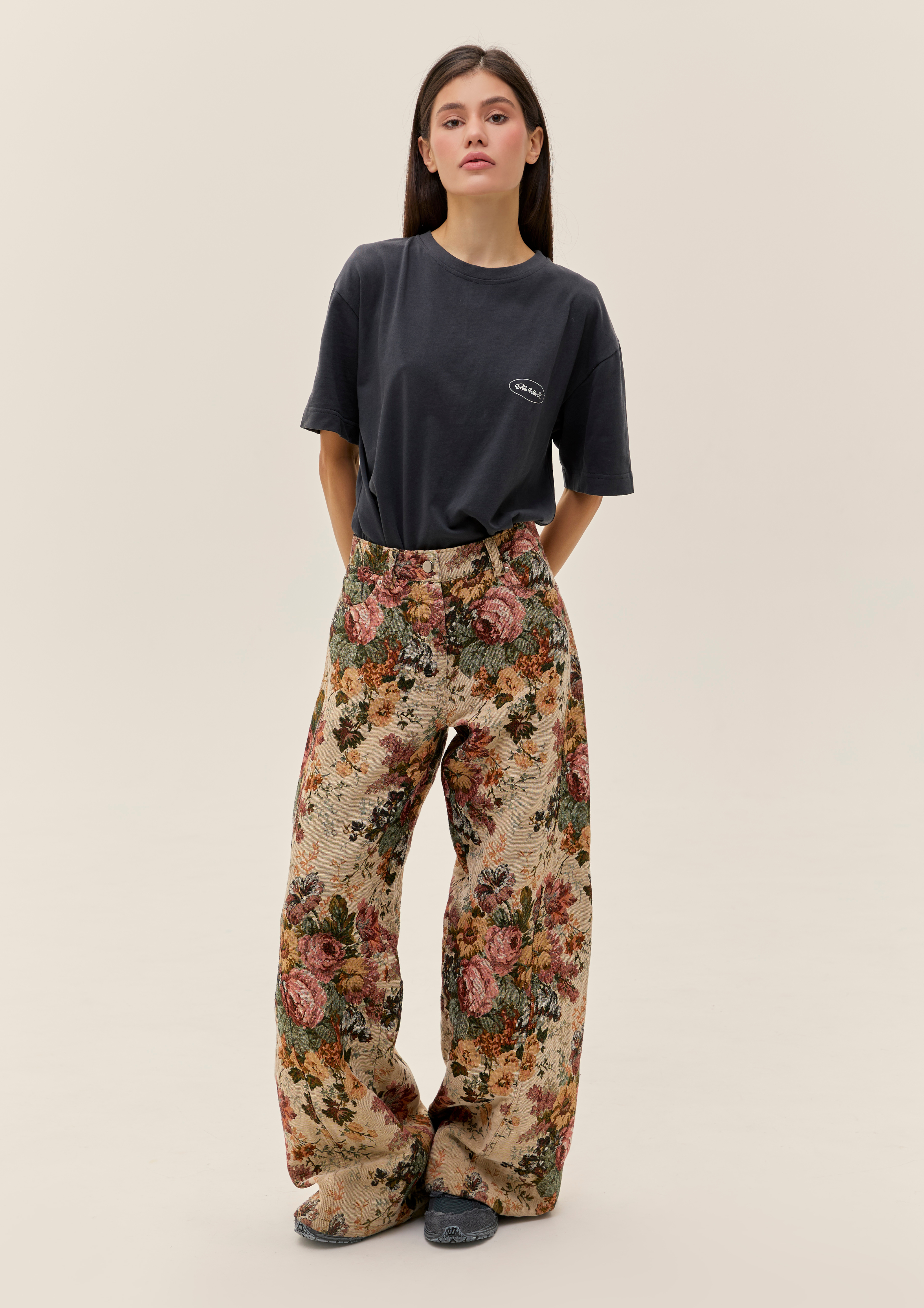 howdy. jacquard camisole×jacquard pants Jacquard Pants With Floral Print – Alice K