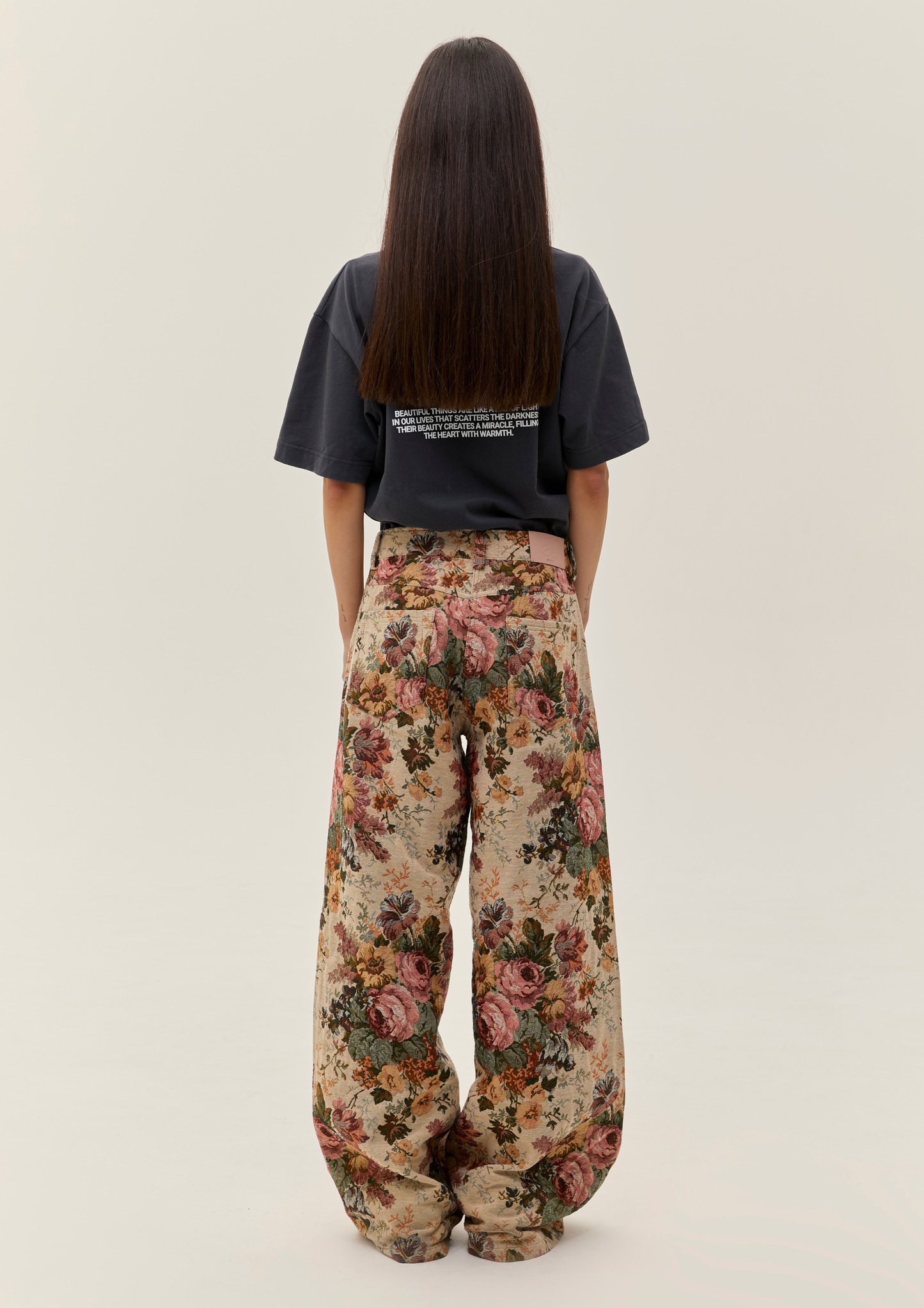 Jacquard Pants With Floral Print