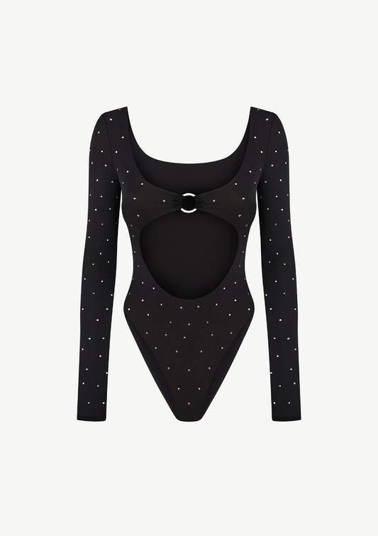 Bodysuit With Crystals In Black