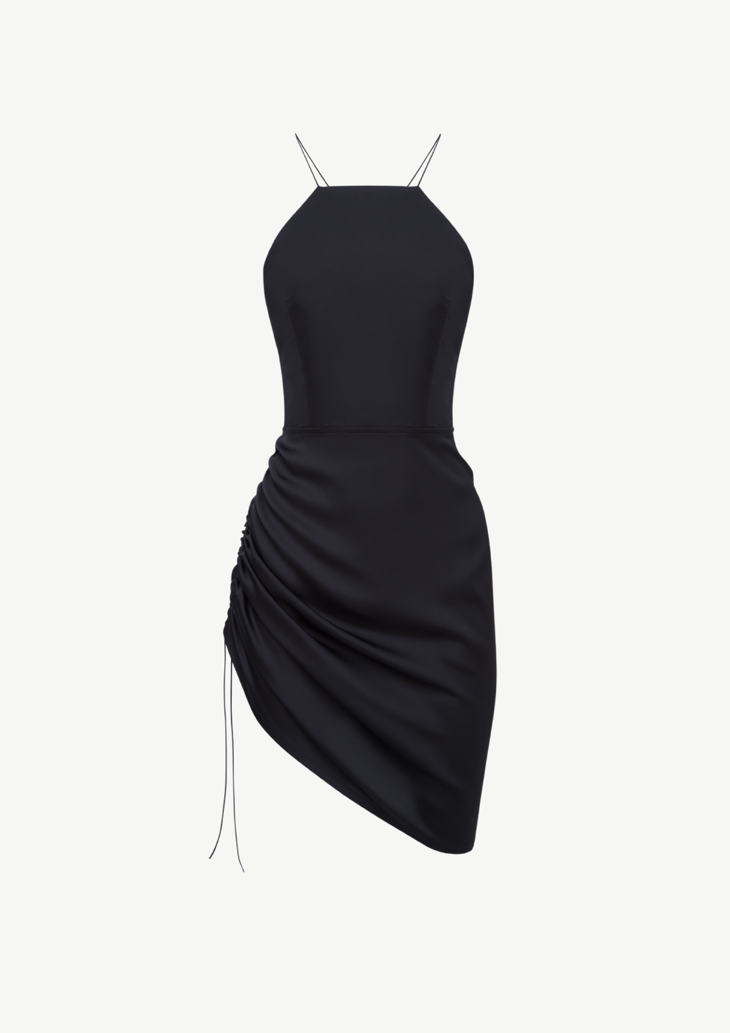 black ruched side mini dress Black Faux Leather Ruched Side Mini Dress | Dress main image 1