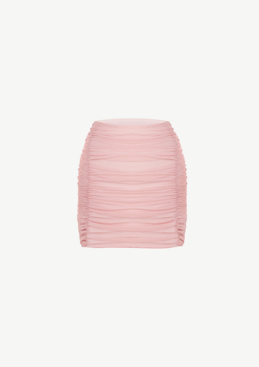 Chiffon Ruched Mini Skirt In Pink