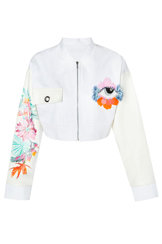 Embroidered Painted Crop Jacket