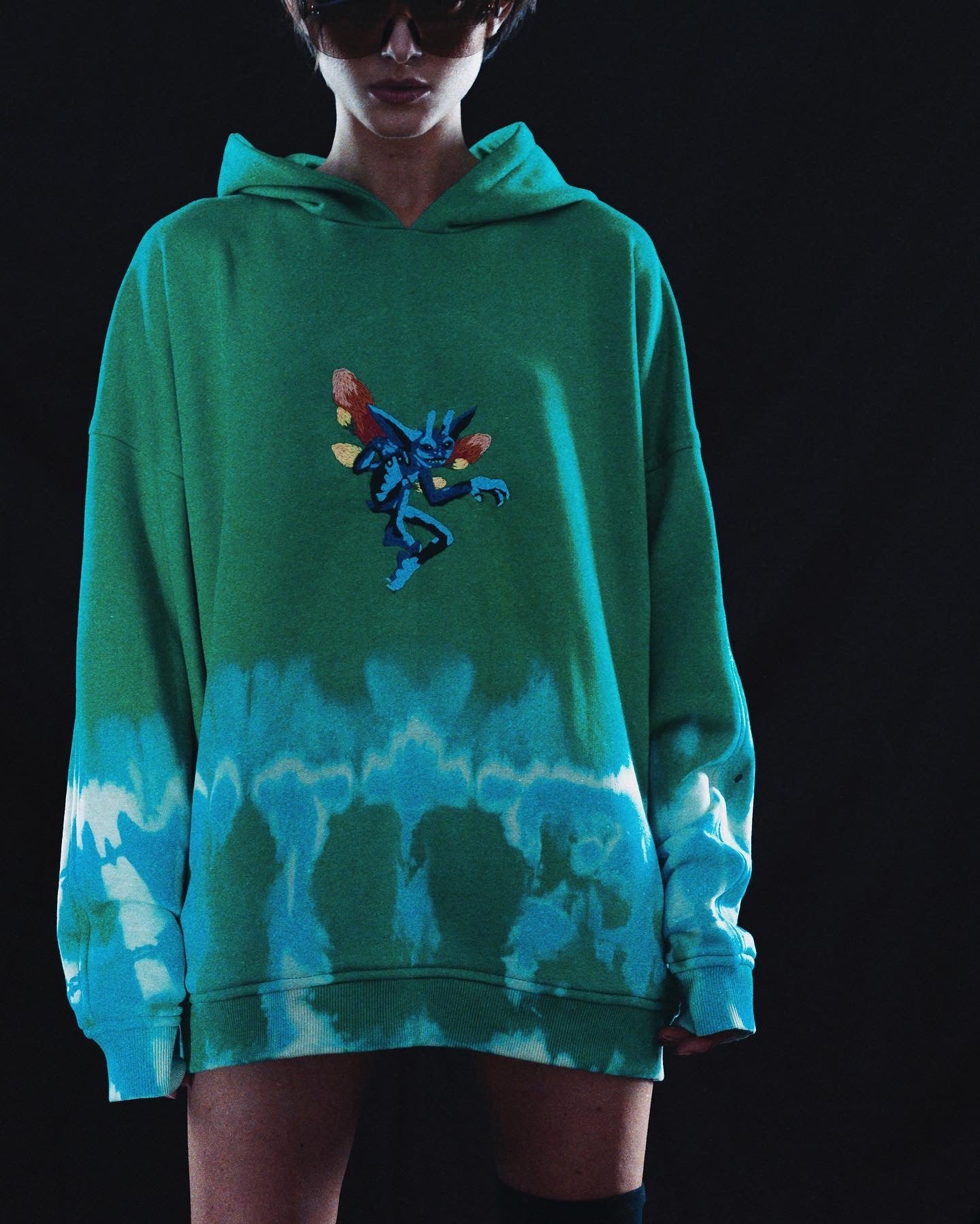 Tie Dye Hoodie With Hand Embroidery