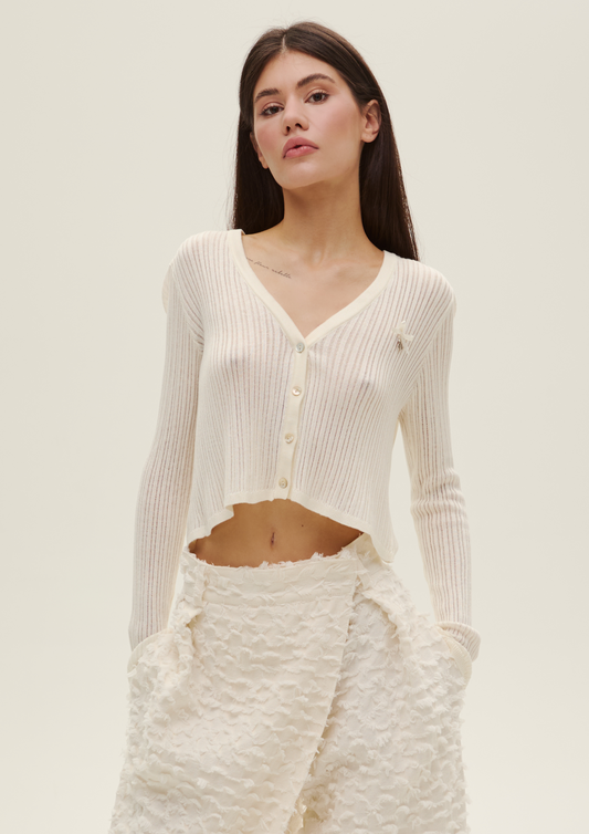 Knitted Cardigan In Ecru