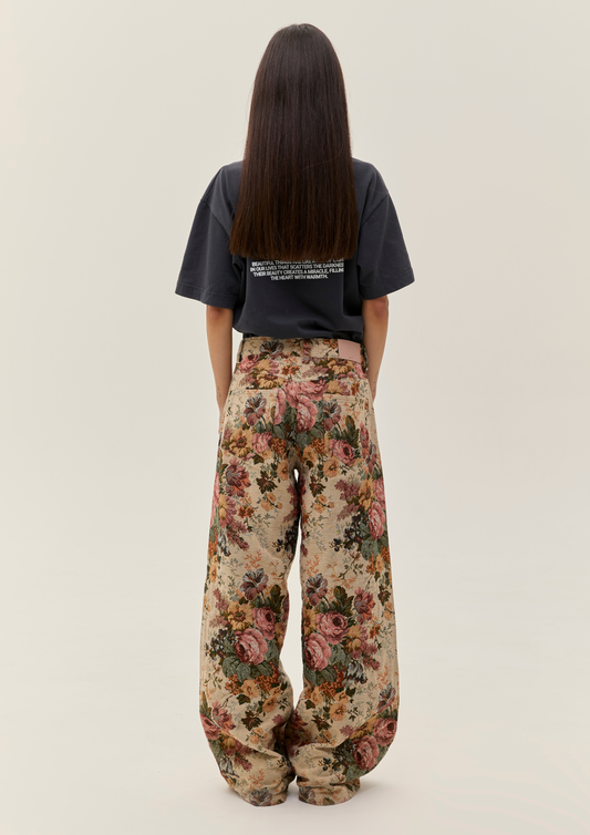 Jacquard Pants With Floral Print