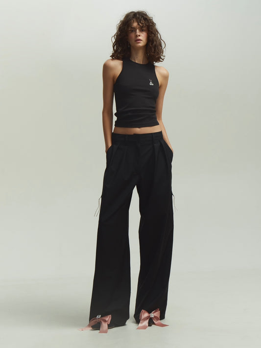 Wool Low Rise Trousers In Black