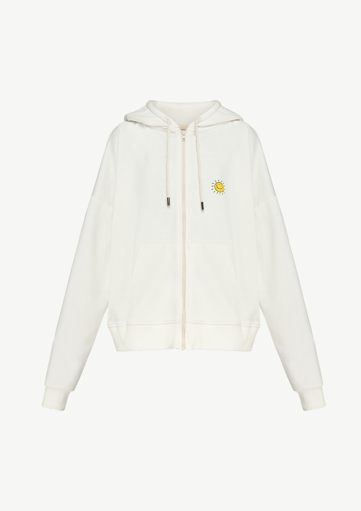 OVERSIZED ZIP THROUGH HOODIE WITH PRINT IN WHITE