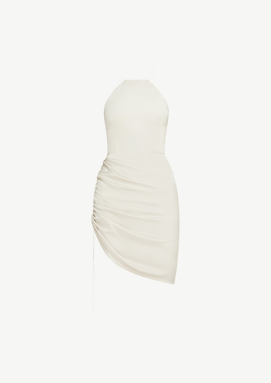 Mini Dress With Ruched Side In White