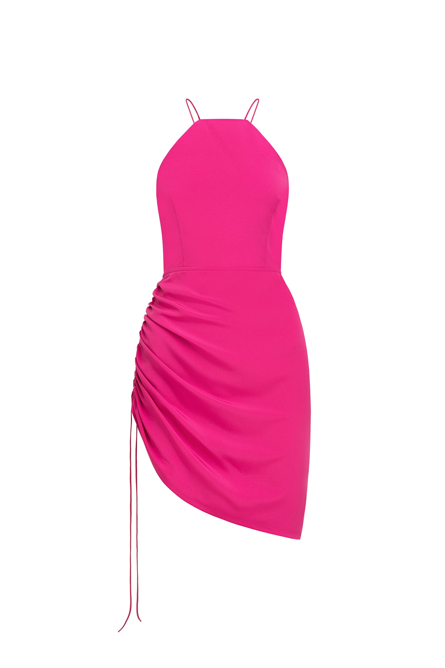 MINI DRESS WITH RUCHED SIDE IN FUXIA
