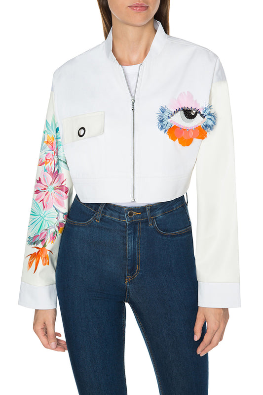 Embroidered Painted Crop Jacket