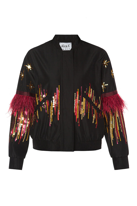 Feather Beaded Bomber