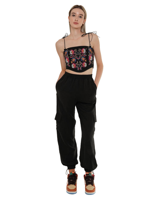 Embroidered Corset In Black