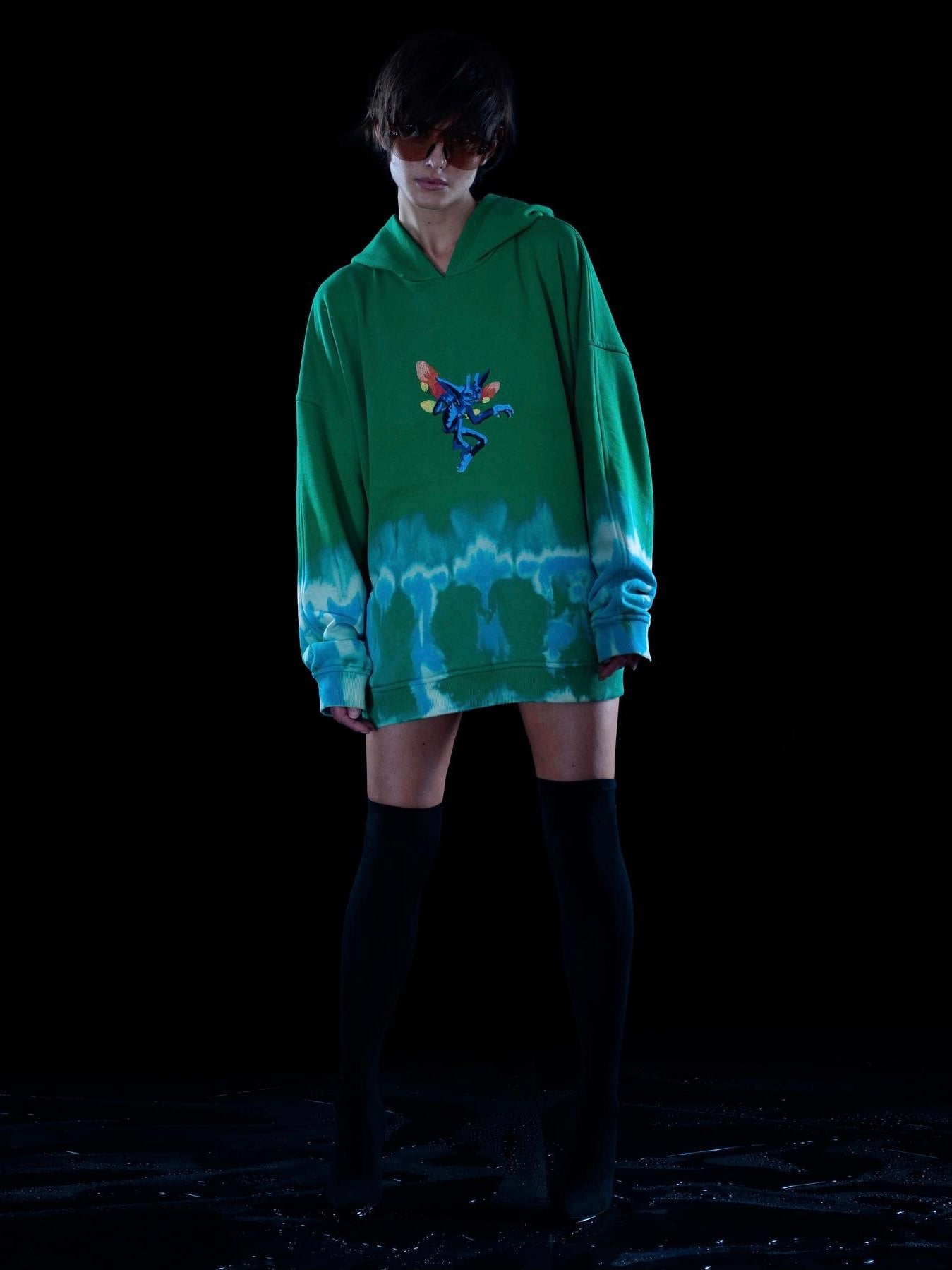 TIE DYE HOODIE WITH HAND EMBROIDERY