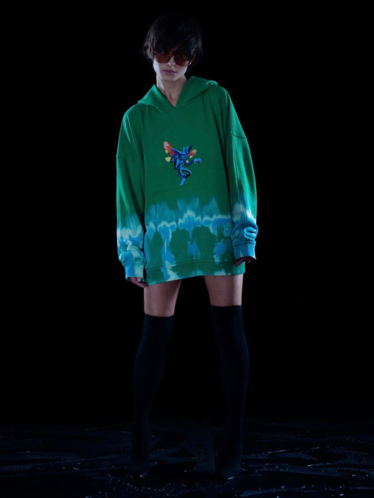Tie Dye Hoodie With Hand Embroidery